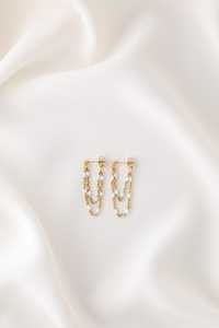 Pendientes Delicados de Doble Cadena con Perlas y Esmalte Blanco, con Cuentas Colgantes, Plata de Ley 925, Bañados en Oro de 14K, para Aniversario - Product Image 6