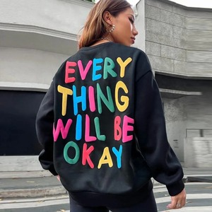 เสื้อสเวตเชิ้ตพิมพ์ลายพัฟฟ์สีเทาขนาดใหญ่ ดีไซน์ตัวอักษร "Every Thing Will Be Okay" ด้านหลัง เสื้อสวมหัวลำลองแบบยูนิเซ็กส์ ถักนิตติ้ง คอทรงโอ เหมาะสำหรับฤดูใบไม้ร่วง - Product Image 2