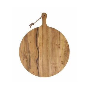 Tablero de madera natural redondo respetuoso con el medio ambiente personalizado al por mayor para servir pizza, pan, frutas, verduras, mango de bambú, accesorio de cocina - Product Image 3