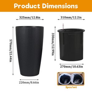 Set 2 Tall Faux Rattan Planters Smart Indoor Outdoor <b>Large</b> Water Level Monitor <b>Pots</b> Automatic Flooding Watering Feature Inner - Product Image 6