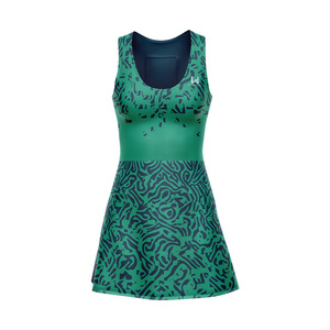 Women's Green Leopard Print Sleeveless Tennis Dress Moisture Wicking Fitted Sport Apparel Summer Wear Custom Front Logo - Product Image 1