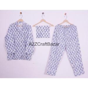 Ensemble de pyjama pour femmes en coton 100% doux et romantique de style bohème, 2 pièces, haut et bas - Product Image 1