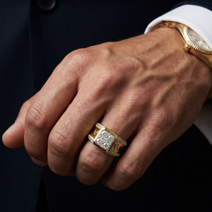 Garantizado de fábrica Diseño especial excepcional 18K Oro amarillo sólido 100% Diamante natural Joyería fina Anillo de banda de racimo para hombres - Product Image 3