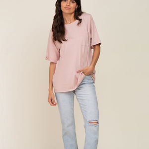 Spring And Summer Fashion V-Neck Pocket T-<b>shirt</b> Curling Short-sleeved Loose Women's Front Pockets Tops Custom logo Women T-<b>Shirt</b> - Product Image 4