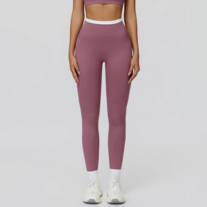High Waist Full Length Solid Colors <b>Leggings</b> <b>With</b> <b>Pockets</b> Seamless Elastic Waist Four-Way Stretch Yoga <b>Leggings</b> By Run Apparel - Product Image 5