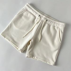 Pantalones cortos de lana de talle alto informales de algodón cómodos de ajuste relajado en blanco de color sólido con logotipo personalizado para hombre - Product Image 1