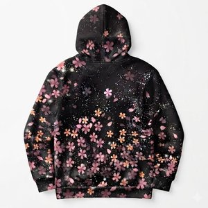 Sudadera con Capucha Floral para Mujer, Personalizable con Logotipo, de Alta Demanda, con Estampado de Flores de Cerezo en Negro y Rosa, de Manga Larga, Tejida y Transpirable - Product Image 2