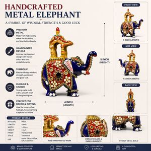 Handcrafted Metal Meenakari Stone Ambabari <b>Elephant</b> Showpiece | Decorative <b>Elephant</b> Figurine | Rajasthani Home <b>Decor</b> - Product Image 5