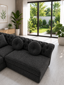 Sofá Contemporáneo Emerald Origin con Botones Negros, Respaldo Acolchado Ecológico, Brazos Enrollados, para Apartamento, Sala de Estar, Villa - Product Image 3