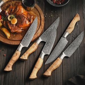 Ensemble de 6 couteaux à steak haut de gamme en acier Damas écologique avec manche en bois de sycomore figuré pour restaurants et usage domestique - Product Image 6