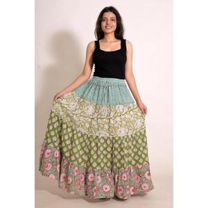 Handmade Breathable Casual Cotton Printed Patchwork Boho Wrap Design Eco-Friendly High Quality <b>Long</b> Maxi <b>Skirt</b> for Women Ethnic - Product Image 3