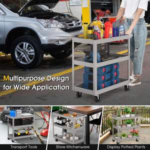 Carrello Portautensili a 3 Ripiani in Metallo con Ruote Universali Bloccabili e Maniglia Piatta - Product Image 6