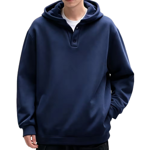 เสื้อฮู้ดโอเวอร์ไซส์ผู้ชายแบบใหม่ คอปกติดกระดุม ทนทาน สีพื้น เรียบง่าย สไตล์ลำลอง ผ้าเฟรนช์เทอร์รี่ แขนยาว เหมาะสำหรับใส่ในฤดูใบไม้ร่วง - Product Image 1
