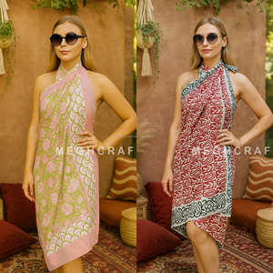 Boho Chic bloc imprimé coton écharpe écologique multi-voies porter sarong été enveloppement noué jupe longue corps couverture cou Wrap - Product Image 3