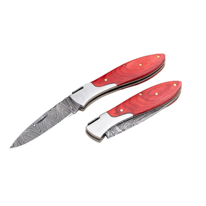 Cuchillo de Bolsillo Burraq Hecho a Mano de Acero de Damasco, Hoja de Punta Caída, Mango de Madera, Funda de Cuero - OEM/ODM Disponible para Regalos y Uso en Exteriores - Product Image 3