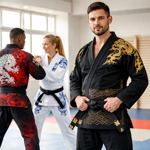 Venta al por mayor de kimonos de artes marciales personalizados para adultos, fabricante OEM, pedidos al por mayor directos de fábrica, transpirables y que absorben la humedad, 140g en la parte delantera. - Product Image 5