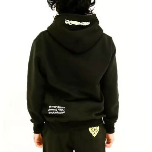 Ensemble de survêtement unisexe noir à capuche coupe-vent 2-en-1, sweat-shirt et pantalon de jogging en coton, style streetwear, taille élastique, automne - Product Image 1