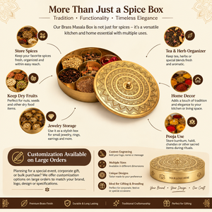 Handcrafted Indian Brass Masala Box Multiple <b>Inserts</b> | Elegant Spice Storage Dabba for Home Use Restaurants and Export Markets - Product Image 4