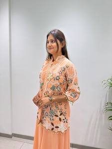 Ensemble Salwar Kameez en Chiffon Brodé Pêche pour Femme – Tenue Traditionnelle Indienne et Pakistanaise pour Mariage et Fêtes - Product Image 4