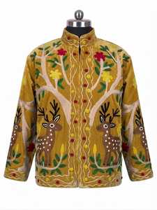 Chaqueta Suzani Amarillo Mostaza, Chaqueta Bordada a Mano para Mujer, Abrigo con Bordado Floral Bohemio, Chaqueta Suzani de Estilo Vintage - Product Image 4