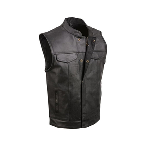 Gilet de motard en cuir grande taille pour homme, col rabattu, fermeture éclair, couleur unie, respirant, pour l'hiver, coupe classique - Product Image 2