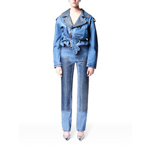 Women's PU Leather Thin <b>Denim</b> Motorcycle <b>Jacket</b> Full Sleeve Zipper Closure Turn-down Collar Rivet Decoration Short Length Autumn - Product Image 5