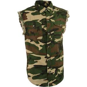 Gilet en jean léger camouflage pour homme en cuir DM4010 2025 avec un look vintage et effiloché sans manches - Taille S - Product Image 4