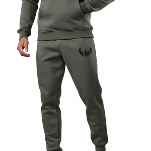 Mens Olive Green Fleece Hooded Tracksuit Casual <b>Athletic</b> Gymwear Jogger Set Streetwear Winter Sports Activewear Outfit - Product Image 5