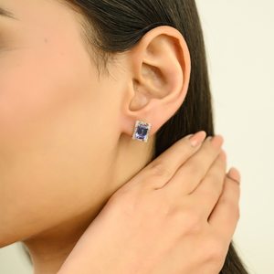 ดีไซน์หรูหราและคลาสสิก ต่างหูเพชรและแทนซาไนต์ทรงกลมประดับเพชรรอบๆ ทำจากทองคำขาวแท้ 14K ขายส่งราคาดีที่สุด เครื่องประดับประจำเดือนเกิด - Product Image 4