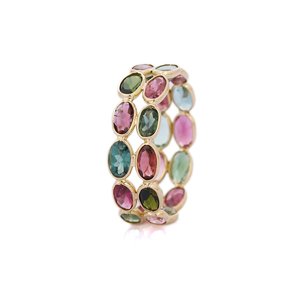 Bague d'éternité en or jaune 18 carats avec tourmaline - Bague de mariage ajustable et imposante - Product Image 4