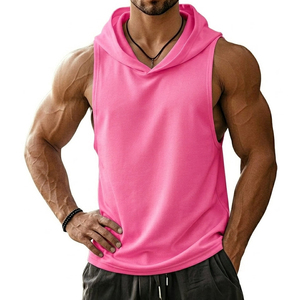 High Quality Wholesale Men Hooded Muscle Tank Top Cotton Blend <b>Dropped</b> Armhole Sleeveless Gym Fitness Workout Tank Tops For Men - Product Image 3