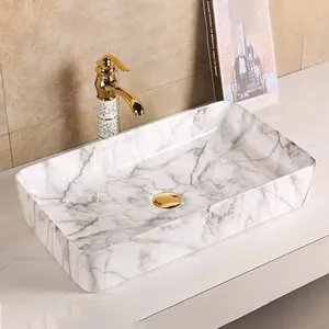 Lavabo sur pied chromé moderne de luxe avec vasque en marbre irrégulière et égouttoir inclus pour hôtels, villas, centres commerciaux et usage commercial - Product Image 2