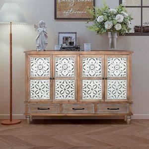 59.06 Elegante Credenza in Legno Naturale, Mobile Contenitore per Soggiorno con 4 Ante, 3 Cassetti e Ripiani Regolabili - Product Image 4