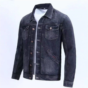 Veste en jean pour homme de haute qualité, en coton épais, noire, bleu marine, broderie personnalisée, logo surdimensionné, veste en jean pour homme - Product Image 1