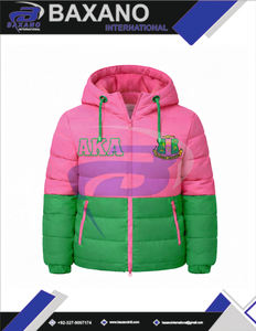 Alpha |   Kapa |   Blouson d'hiver chaud à capuche rose et vert Alpha Sorority, style streetwear, avec logo frontal personnalisé, sororité grecque AKA - Product Image 6