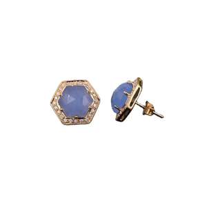 Boucles d'oreilles pendantes en calcédoine bleue naturelle facettée hexagonale avec monture en argent sterling 925, calcédoine élégante en gros - Product Image 3