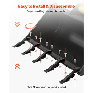 Barra dentata a 5 denti per benna per impieghi gravosi per caricatore a trazione e minipala con capacità di carico di 4560 libbre e 46 bulloni - Product Image 4