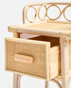 Premium Tall <b>Rattan</b> Side <b>Table</b> With Drawer And Lower Storage Shelf Handmade Kid's Furniture - Product Image 4