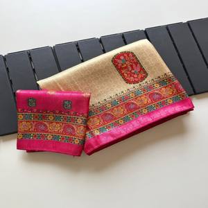 VASTRA COTTAGE Sari de seda suave para mujer con tejido jacquard y estampado digital de pashmina, sari de fiesta étnico de alta calidad - Product Image 1