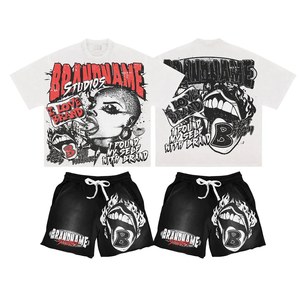 Wholesale Mens Solid Color 2 Pcs Short Set Mens Summer <b>Tshirt</b> and Shorts Set customized DTG print tee and shorts for unisex - Product Image 6