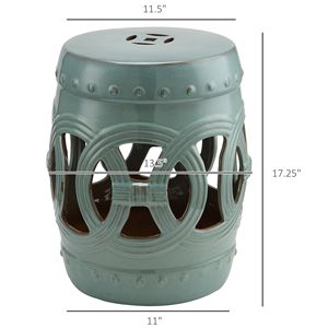 "Porcelain <b>Garden</b> <b>Stool</b> with Antique Blue Knotted Ring Design and Durable Glazed Finish" - Product Image 3