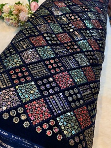 Embroidered Brocade Fabric with <b>Sequin</b> and Metallic Thread Heavyweight Cushion Material in <b>Red</b> Pink Green and Gold Patterns - Product Image 5