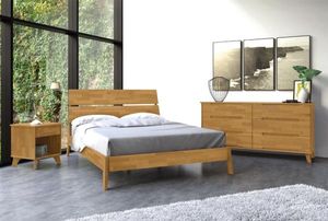 Modern Solid Wood <b>Platform</b> <b>Bed</b> with Floating Nightstand Mid Century Natural Wood Bedroom Furniture - Product Image 5