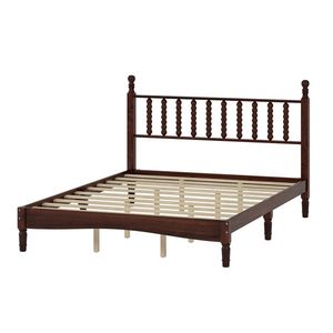 Letto matrimoniale in legno stile retrò con testiera intagliata a forma di zucca, colore noce, dotato di supporto a doghe in legno fatto a mano - Product Image 6