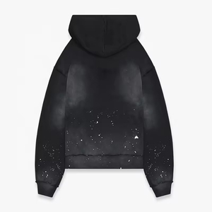 Custom <b>Spray</b> Tattered Edge Acid Wash <b>Sun</b> Faded Regular Fit Vintage 100% Cotton French Terry Zipper Oversized Streetwear Hoodies - Product Image 4