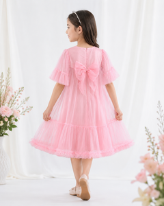 Vestido de Fiesta para Niñas, Color Rosa, con Lentejuelas y Tul, Corte en A |   Elegante Vestido Rosa de Princesa para Cumpleaños - Product Image 5
