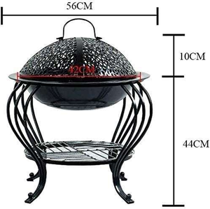 Coated Black Wood Burning Steel Firepit <b>BBQ</b> Grill Spark Screen Cover and Poker for Camping Beach or Backyard Use - Product Image 5