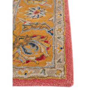 Traditional Classic Kasbah Hand Tufted <b>Wool</b> Viscose Rugs <b>Red</b> Orange Floral Patterns for Home Hallway Rectangle Shape Big Soft - Product Image 4