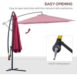 Ombrellone da Esterno da 3 Metri con Braccio Orientabile, Resistente ai Raggi UV e all'Acqua, per Cortili, Giardini e Ristoranti, Colore Rosso - Product Image 4