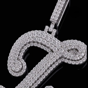 Anchor <b>Pendant</b> With Round Moissanite Stones In Channel Setting 925 <b>Silver</b> Luxury Jewelry Custom <b>Initial</b> Letter Name <b>Pendant</b> - Product Image 5